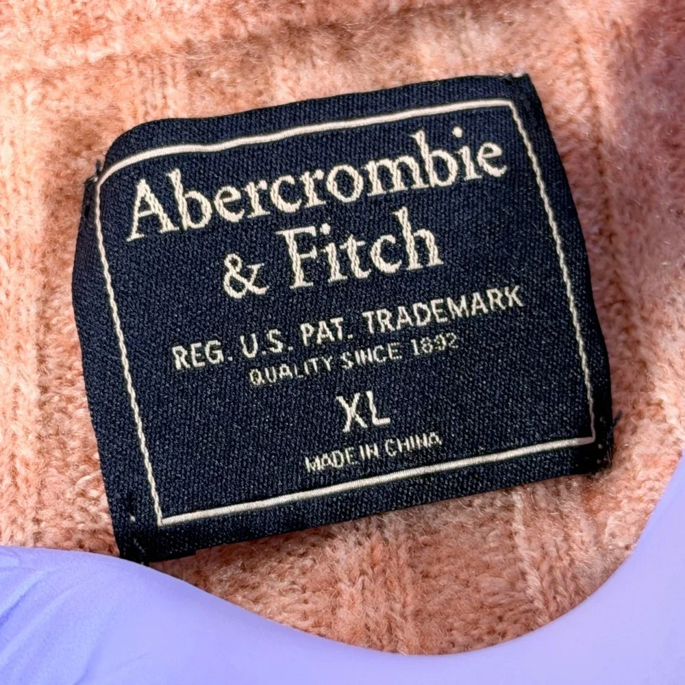 Abercrombie & Fitch Sweater Womens XL Pink Ribbed Knit Crew Neck Side Slit 3539
